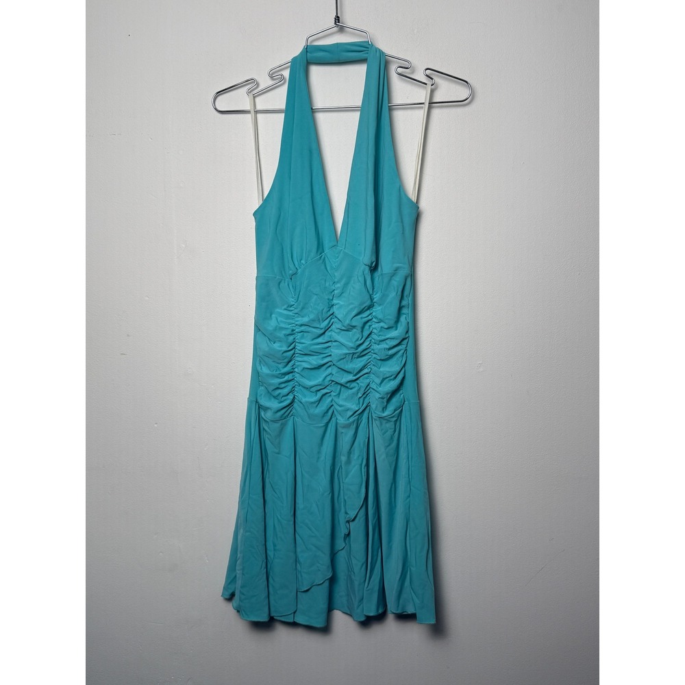 Turquoise Blue Halter Mini Dress Open Back Ruffle Size M Charlotte Russe